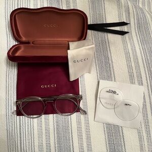 Gucci Transparent Round Optical Glasses with Burgundy Case & Ivory Cloth